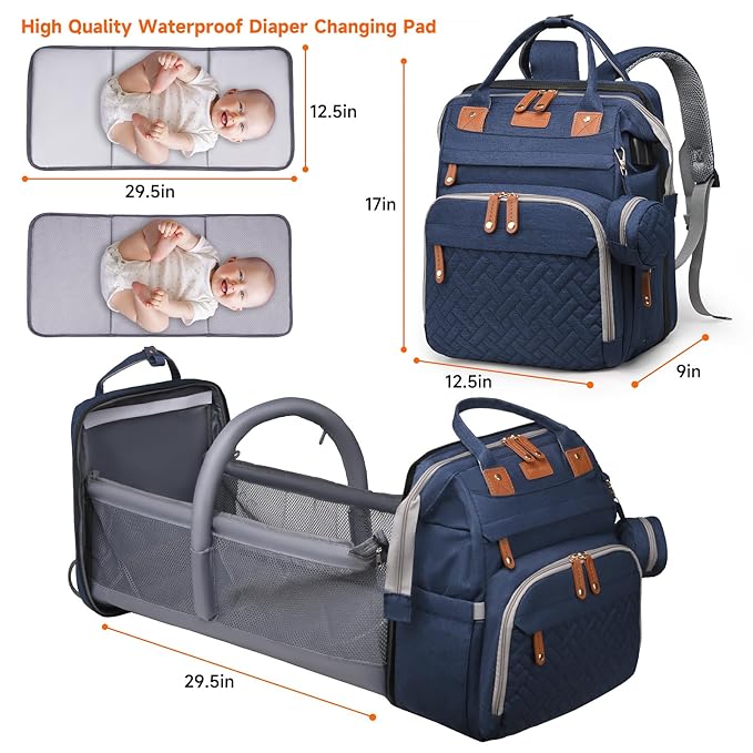 Baby Diaper Bags with Changing Station Multifunctional Waterproof Diaper Bag Backpack Travel Baby Bag with Changing Pad, Pacifier Case,Baby Essentials(Blue)