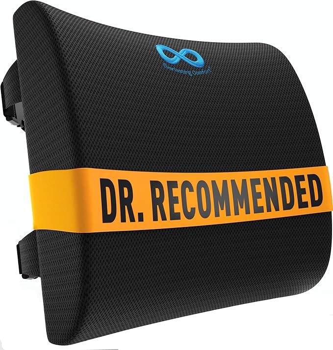 Everlasting Comfort Lumbar Support Pillow for Office Chair - Memory Foam Back Cushion for Car Seat - Promotes Better Posture, Back Pain Relief - Ideal Gaming and Desk Chairs Work and Home Essentials