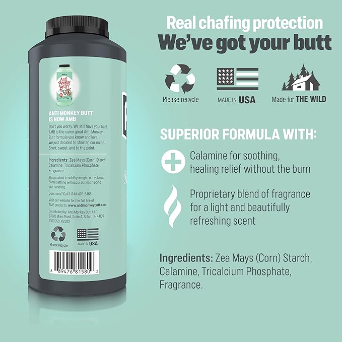 Anti Monkey Butt Baby Powder with Calamine, Talc-Free Diaper Rash & Anti-Chafing Relief, Cornstarch Formula for Itch & Moisture Protection, Hypoallergenic, 8 oz, Pack of 2