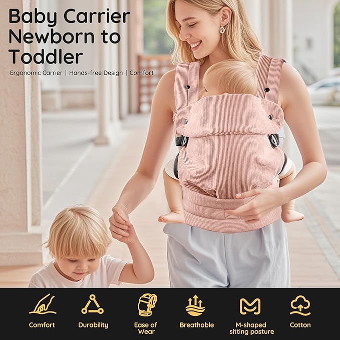 Baby Carrier Newborn to Toddler- Ergonomic,Cozy and Lightweight Infant Carrier for 7-40lbs,3 Carry Positions Newborn Carrier
