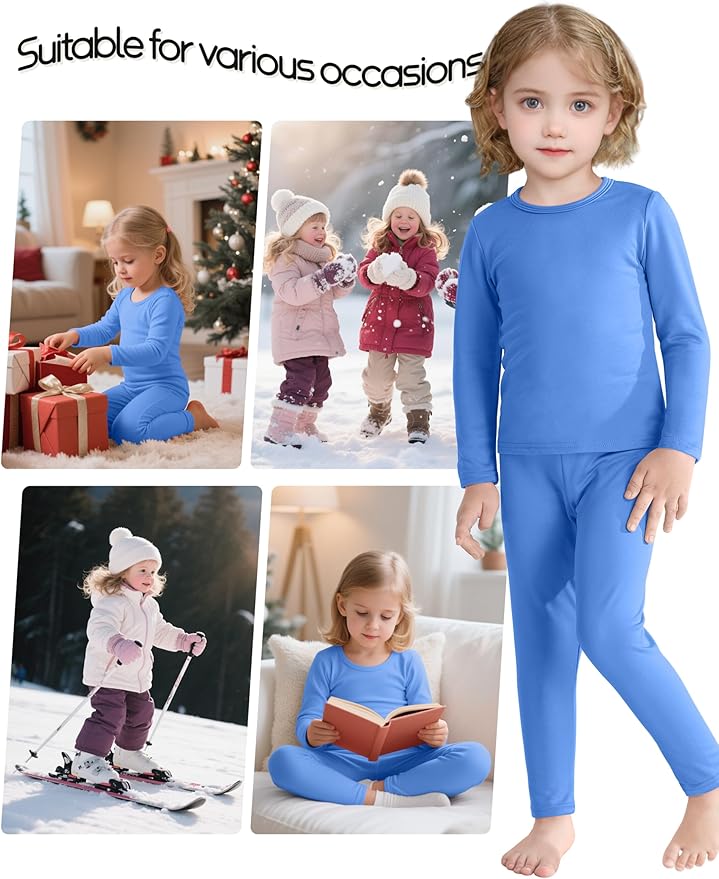 VZV 2T-6Y Toddler Thermal Set Thermal Underwear for Kids Fleece Lined Toddler Base Layer Long Johns for Kids Boys Girls