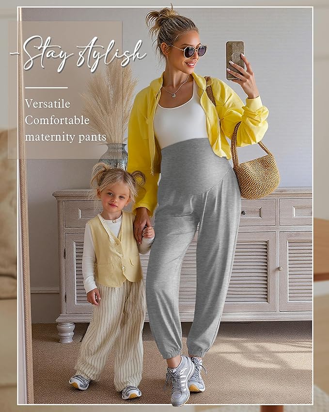 3 Pack Women's Maternity Pants Maternity Jogger Sweatpants Over The Belly Stretchy Pregnancy Pants with Pockets