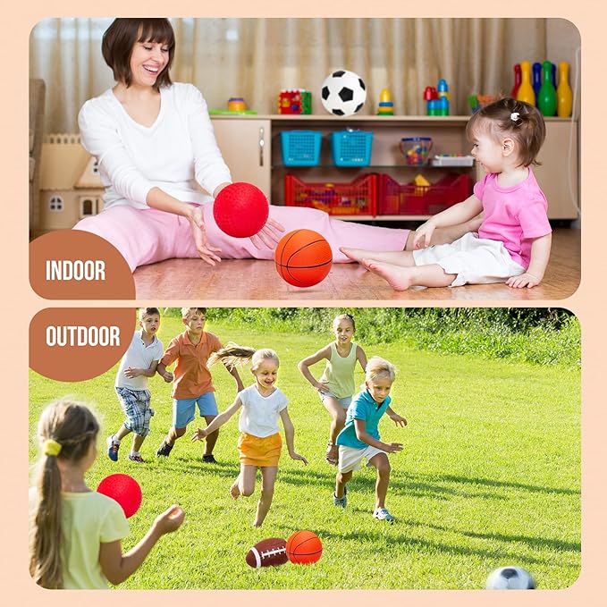 Soft Balls for Toddlers 1-3 3-5, Easy to Grip Toddler Toys 4 Pack 5" Small Balls & Pump - Mini Football Soccer Basketball Dodgeball - First Birthday Gift Easter Basket Stuffers for Babies Boys Girls