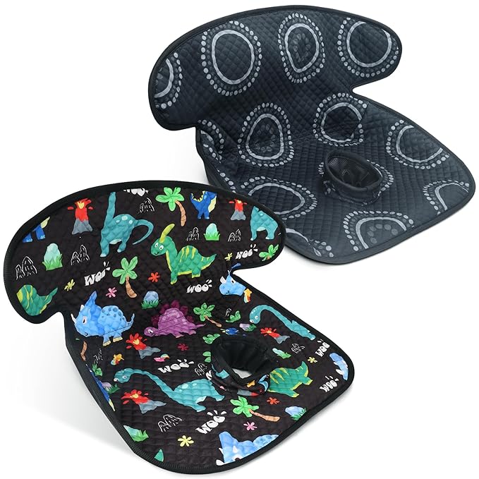 Car Seat Protector for Potty Training, 2 Pack Waterproof Piddle Pad Cover with Anti-Slip Backing, Portable Car Seat Liner for Toddler Baby Safety Carseats & Strollers (Black Dinosaur)