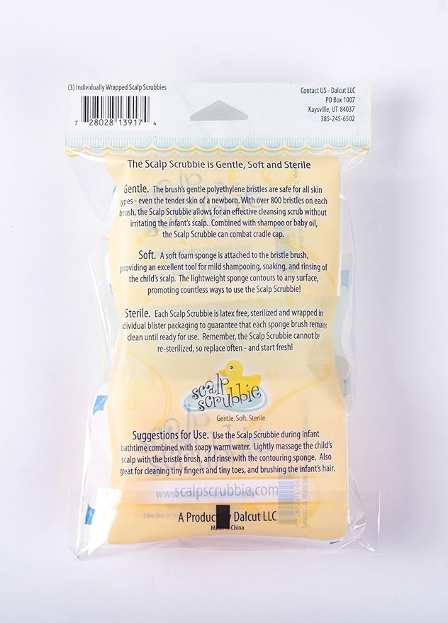 Loofah Sterilized Cradle Cap Brush - 3-pk Sterile and Safe 2 in 1, Baby Bath Sponge | for Treatment Time Puff, Multicolored