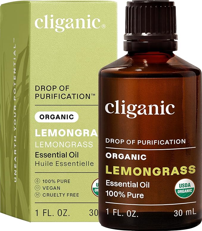 Cliganic Organic Lemongrass Essential Oil, 1oz - 100% Pure Natural Undiluted, for Aromatherapy Diffuser | Non-GMO Verified (Packaging May Vary)