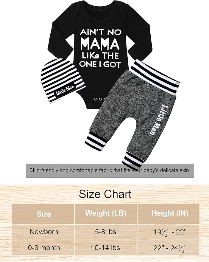 Fommy Newborn Baby Boy Clothes New to The Crew Letter Print Romper+ Pants+Hat 3PCS Outfit