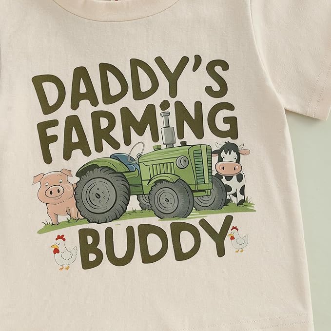Toddler Baby Boy Clothes Summer Short Sleeve Trucks Tractors Print T-Shirt Tops Solid Color Shorts Set Casual Outfit