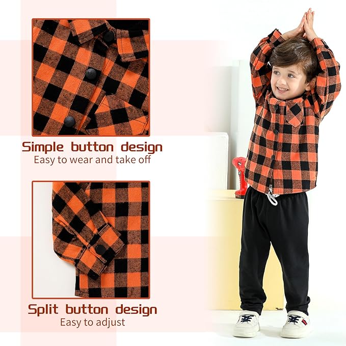YOUNGER STAR Toddler Kids Boys Girls Flannel Hooded Plaid Shirt Button Baby Red Clothes