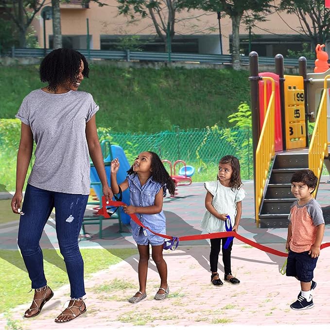 Coobbar Toddler Walking Rope,Colorful Walking Rope for Preschool Daycare School Kids Outdoor Colorful Handles to Keep Children Calm and Line (Holding Loop for 12 Children 2 Teachers) (Red)