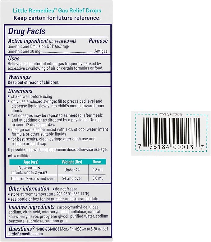 Little Remedies Newborn Gas Relief Drops, Relieves Discomfort From Gas, Baby Medicine with No Artificial Flavors or Dyes, Natural Berry Flavor, 1 Fl Oz