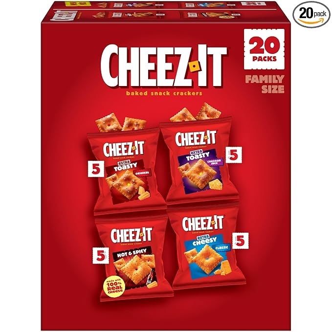 Cheez-It Baked Snack Crackers, Lunch Snacks, Variety Pack, 20oz Box (20 Pouches)