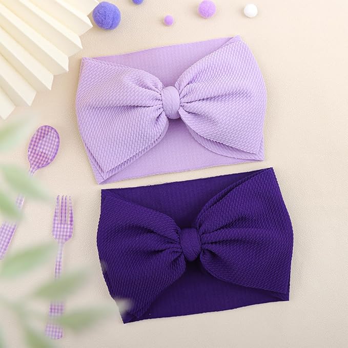 Super Durable Soft Knot Headbands with Hair Bows Infant Toddlers Kids Hair Accessories Violet Purple Headband for Newborn Baby Girls