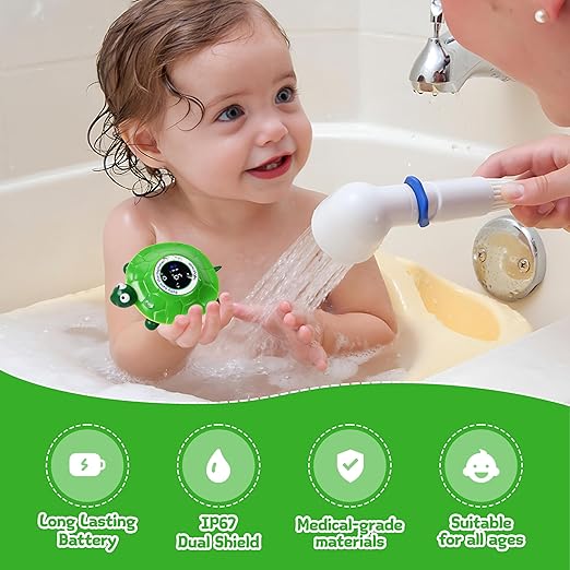 Baby Bathtub Thermometer with LED Display Screen+Floating Turtle toy-2-in-1color Coded Alarm (Cold/Comfortable/hot) Bath Temperature Monitor, Adorable Floating Toys for Infants, Essential for Babies
