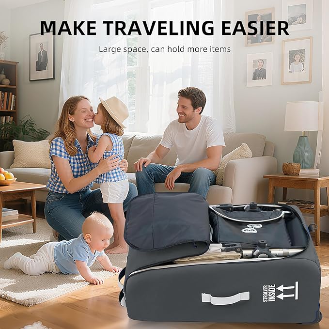 CARAMBOLA Stroller Bag for Airplane,Travel Bag - Compatible with UPPAbaby Vista/V1 V2 V3, Cruz/V1 V2 V3 |Rolling Wheel Bag with Storage Pocket, Waterproof, Rolling Wheels, Multiple Handles | Grey