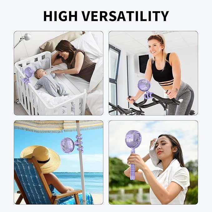 AMACOOL Battery Operated Stroller Fan, Baby Travel Essentials for Beach Disney, Newborn Boy & Girl Showers Gifts Registry Search, Rechargeable Clip On Fan for Car Seat Wagon Crib Bike Treadmill