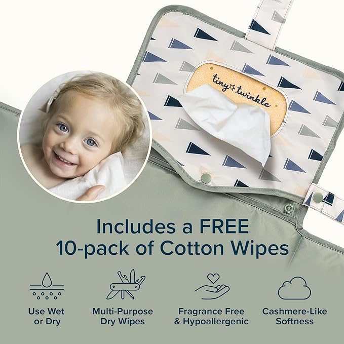 Tiny Twinkle Portable Diaper Changing Pad | Waterproof, Wipeable & Compact Baby Changing Pad for Travel | Smart Wipes Pocket & Organized Storage| Newborn Shower Gift (Varsity Flags)