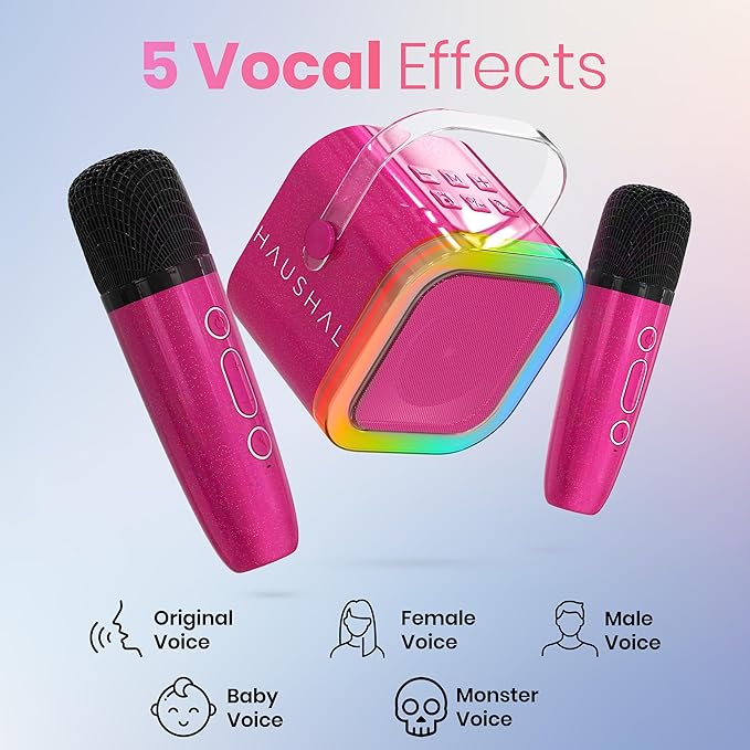 Mini Karaoke Machine for Adults Kids Teen with 2 Wireless Microphones, Birthday Gift Girls 8-12, Toys for Ages 5-7, Small Portable Bluetooth Speaker, Mini Microphone, Teens Car Singing Mic