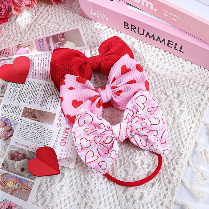 YanJie Bows for Baby Girls Nylon Headband Bows Newborn Headband Baby Hair Bow with Bows Girls Bows and Headband Hair Accessories Infant Toddler Pink Heart