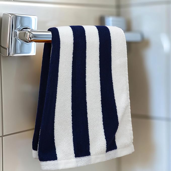 ORIGINAL KIDS Hand Towels - Set of 6 Cabana Stripe 100% Cotton Yarn Dyed Terry Hand Towels - Super Soft Quick Dry Easy Care Absorbent Towels for Bathroom Kitchen Toddlers Children - 16 x 27 - Navy