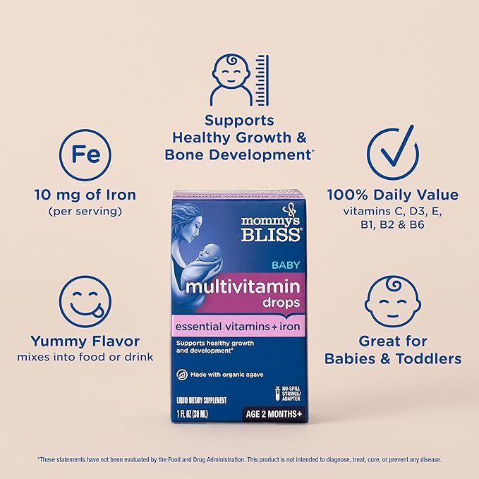 Mommy's Bliss Baby Multivitamin + Iron, Daily Essential Baby Vitamins for Immune Support, Healthy Growth & Bone Development, Age 2 Months+, 30 ml