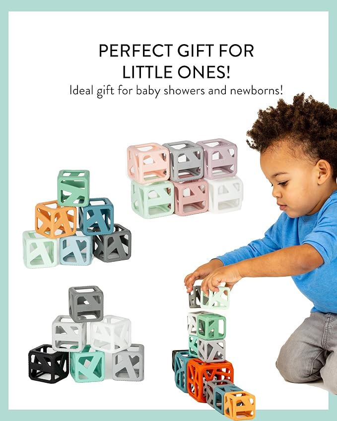 Malarkey Kids Stack N Chew - Mini Cubes Baby Chew Toy Monochrome - Develops Fine Motor Skills, Increases Grip Strength, Stimulates Hand-Eye Coordination (Monochrome)