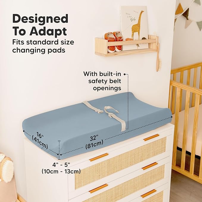 2-Pack Baby Changing Pad Cover for Girl, Boy - 32x16 Soft Viscose Derived from Bamboo Baby Diaper Changing Table Pad Cover Sheets, Neutral, Snug Fit Nursery Diaper Change Sheets (Steel)