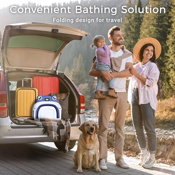 Baby Bathtub, Collapsible Newborn Bathtub for Infant to Toddler 0-24 Months with Soft Bath Net,Portable Travel Newborn Tub with No-Slip Feet, Baby Shower Gifts,Navy Blue