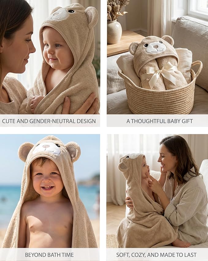 MINIBOO Hooded Baby Towels for Newborn - Super Soft Baby Bath Towels with Hood, Highly Absorbent Viscose Made from Bamboo Hooded Towel for Infant, Toddler and Kids, Baby Essentials