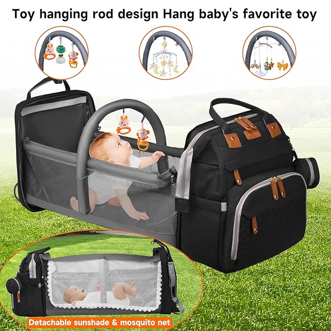 Baby Diaper Bags with Changing Station Multifunctional Waterproof Diaper Bag Backpack Travel Baby Bag with Changing Pad, Pacifier Case,Baby Essentials(Black)