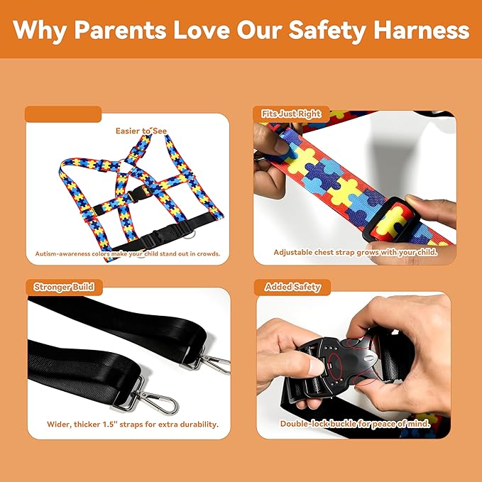 Walking Safety Harness for Older Kids 3–12 Years, Adjustable Leash Vest for Special Needs, Autism, ADHD, with Strong Grab Handle for Public and Outdoor Safety