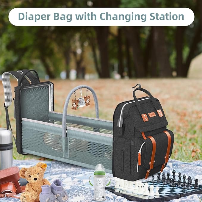 Diaper Bag Backpack with Changing Station, Large Diaper Bag, Baby Bag, Black Diaper Bag, Black