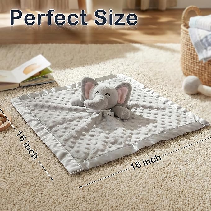 Pro Goleem Elephant Security Blanket, Soft Lovey Unisex Lovie Baby Gifts for Boys and Girls Snuggle Toy Stuffed Animal Newborn Essentials and Items Grey 16 Inch