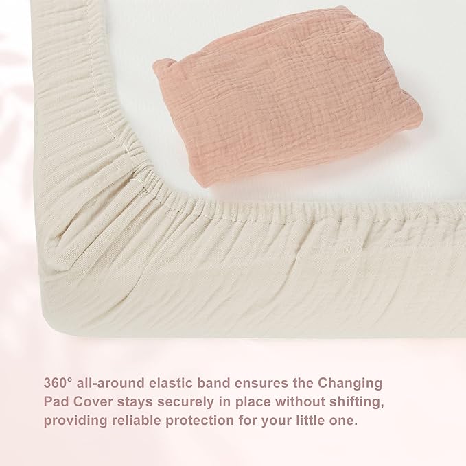 Changing Pad Cover, 2 Pcs Super Soft and Breathable Cotton Diaper Pad Cover for Girls and Boys Changing Table Cover (Beige, Pink)