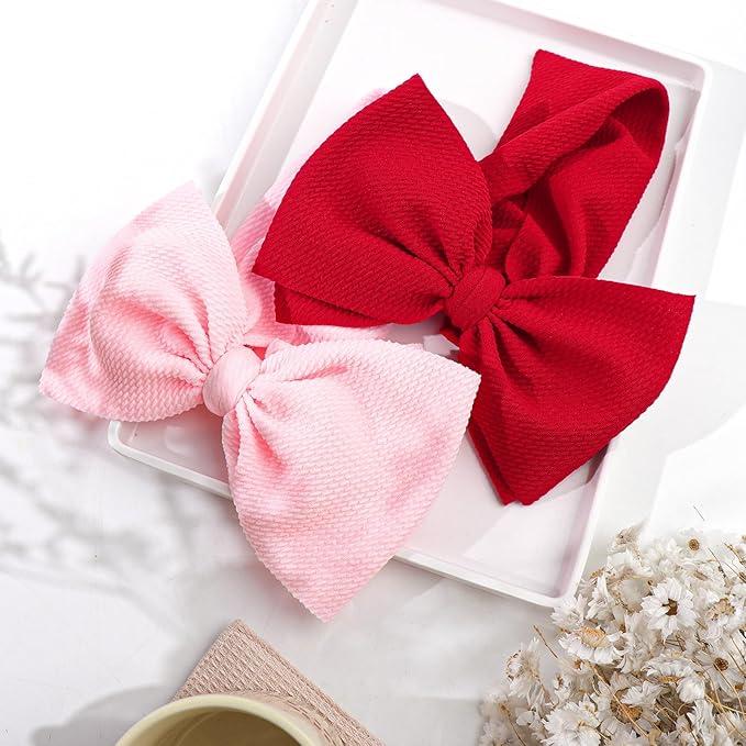 YanJie Baby Girl Headbands - Red Bow, Pink Toddler Headband, Nylon Hair Bows & Accessories for Newborn Girls & Infants 0-6 Months