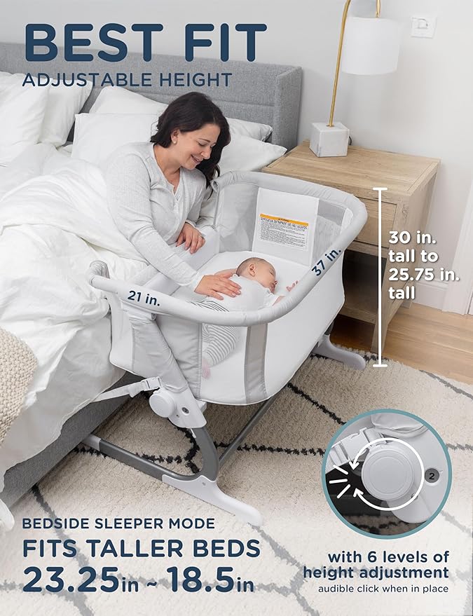 Baby Delight Beside Me Dreamer Bassinet | Bedside Sleeper | 6-Position Height Adjustment | Driftwood Grey