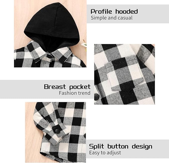 YOUNGER STAR Toddler Kids Boys Girls Flannel Hooded Plaid Shirt Button Baby Red Clothes