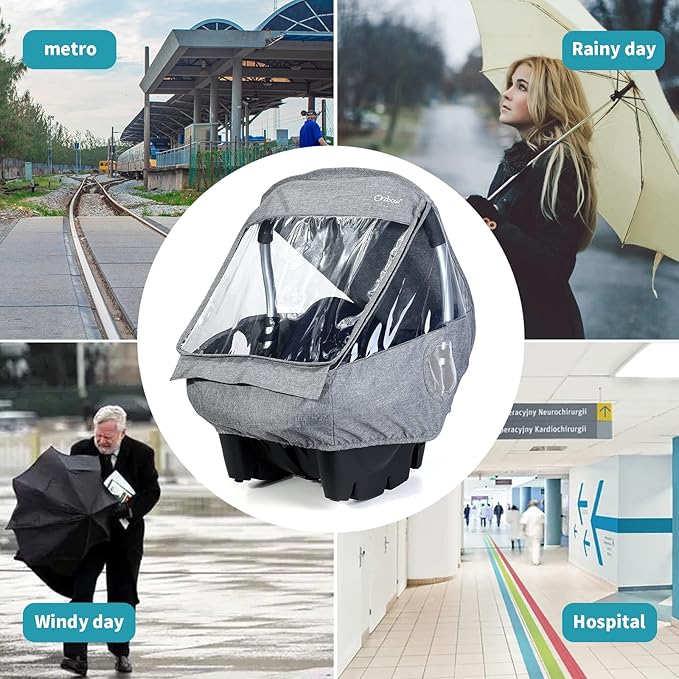 Car Seat Rain Cover, Compatible with Doona Infant Car Seat Stroller, Universal Rain Cover with Window for Waterproof, and Windproof, Breathable Baby Travel Weather Shield Stroller Accessories, Gray