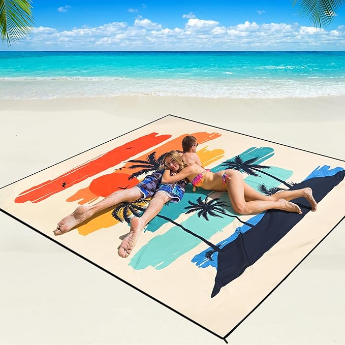 Beach Blanket Waterproof Sandproof Beach Mat 79" X 83"/10'x9'for 2-8 Adults Quick Drying Outdoor Picnic Mat Beach Accessories for Travel, Camping, Hiking