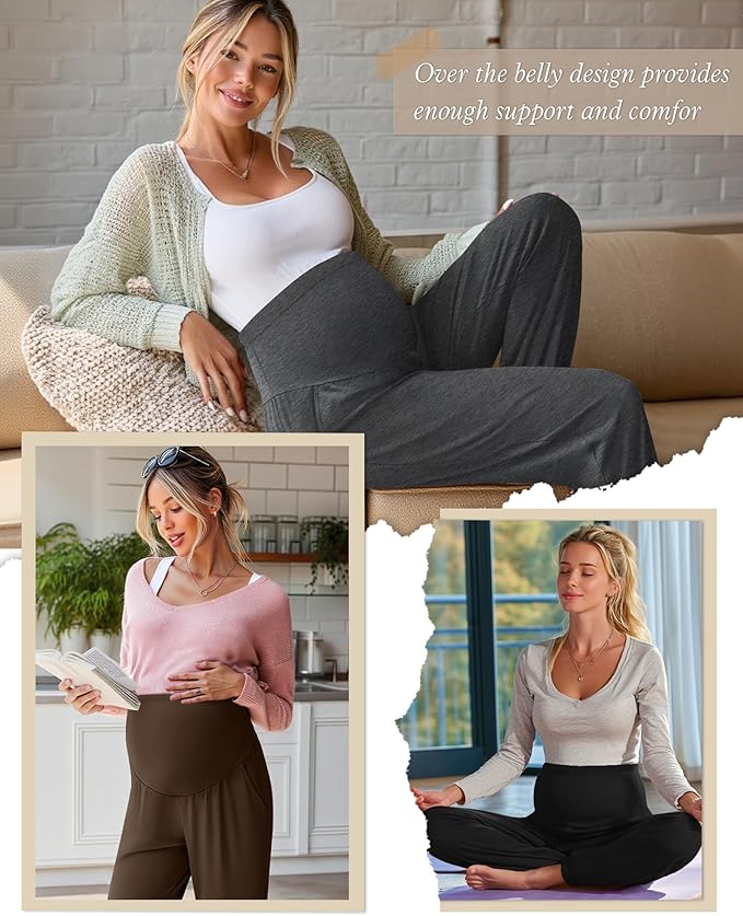 3 Pack Women's Maternity Pants Maternity Jogger Sweatpants Over The Belly Stretchy Pregnancy Pants with Pockets