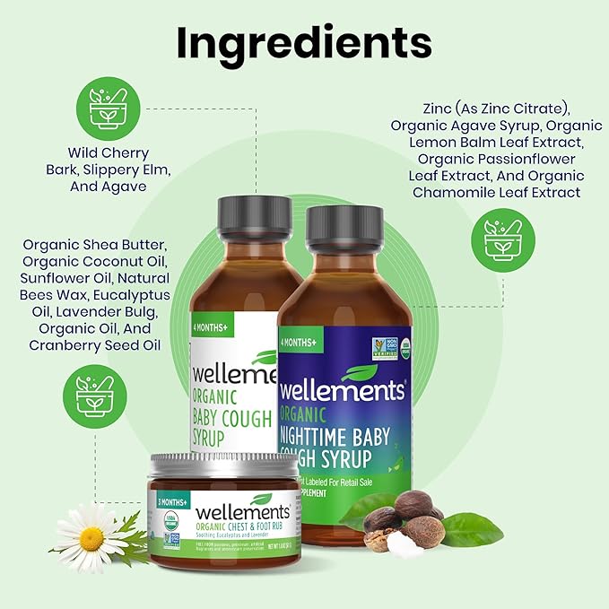 Wellements Organic Baby Feel Better Kit for 4 Months+ | Day & Night Syrups with Chest & Foot Rub | Soothing Comfort* for Babies | USDA Certified Organic, Non-GMO, Gentle Baby Care Set