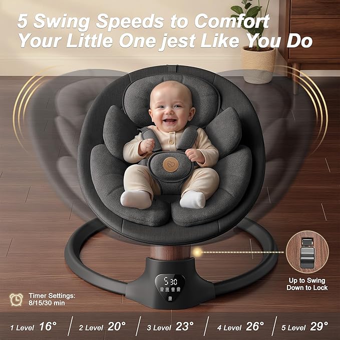 Baby Swings for Infants, FasonBaby Electric Baby Swing with 10 Preset Melodies, 5 Speeds, Remote Control and Bluetooth - Portable Infant Swing for Indoor and Outdoor(Black)
