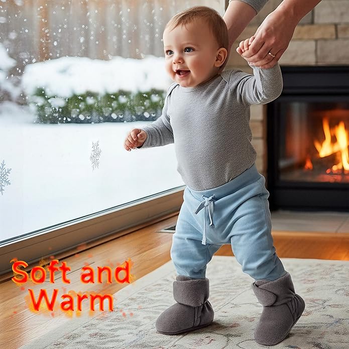 Baby Fleece Booties Newborn Unisex Booties Non-Slip Newborn Infant First Walkers Warm Shoes House Slippers for Baby Boys & Baby Girls Toddlers