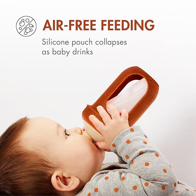 Boon Nursh Bottles - Silicone Baby Bottles Help Ease Colic Symptoms - Formula and Breast Milk Only Touch Food-Grade Silicone - Medium Flow - 8 Oz - Speckle