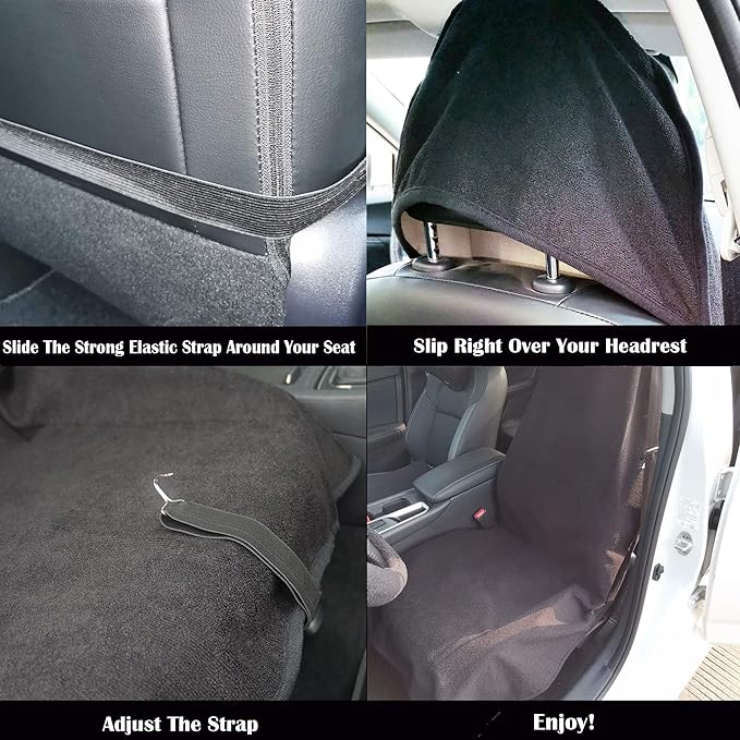 Car Seat Cover Protector Front Seats,for Gym Workout,Running,Swimming,Beach and Hiking,Waterproof Sweat Towel Bucket Seat Covers for Cars SUV Trucks (Black, 2Pcs)