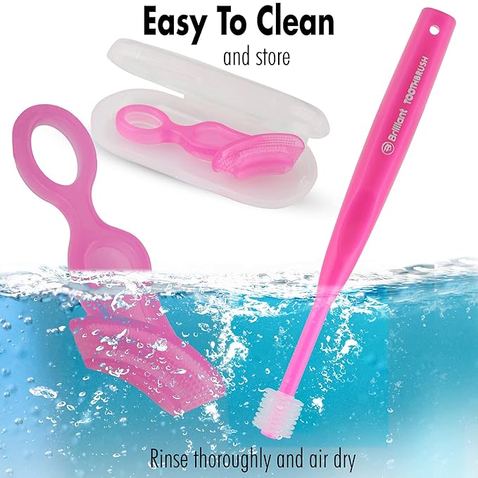 First Teeth Oral Care Kit by Brilliant Oral Care - Includes Baby's 1st Teether Brush, Brilliant Baby Toothbrush & 2oz Spry Strawberry-Banana Tooth Gel 4 Months Old and Up, Pink (00545P)