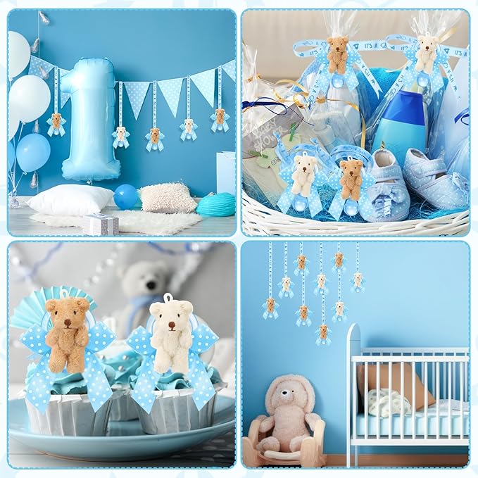 Remuuly 24 Pcs Baby Shower Pacifier Necklaces with Plush Bears Its a Boy Acrylic Pacifier Necklaces for Guest Baby Shower Games Party Favors Gender Reveal Prize Table Scatter Decorations