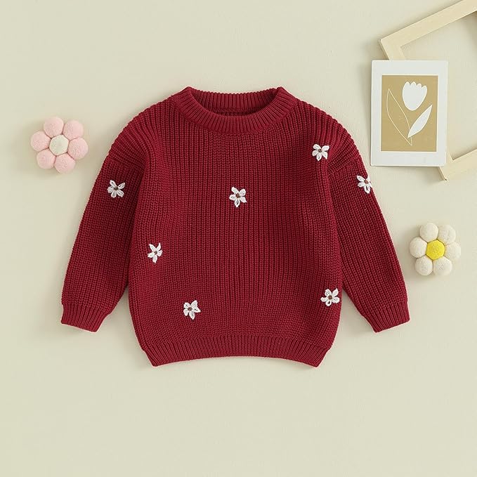 Mubineo Baby Girl Winter Clothes Cute Flower Sweater Crewneck Pullover Long Sleeve Knit Newborn Infant Sweaters