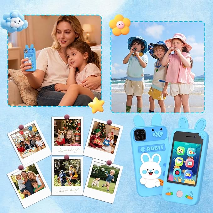 Kids Smart Phone Toy - Toddler Cell Phone 2.8" Touchscreen Dual Camera with 20 Puzzle Games, Safe No WiFi for Kids 3-6, Educational Play Phone, Durable for 5 Year Old Boys Girls (Blue)