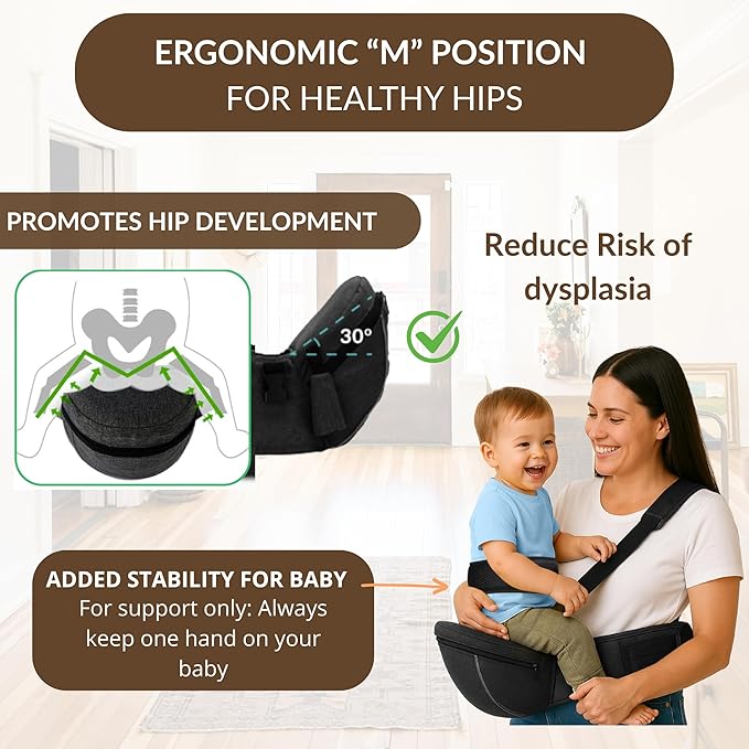Baby Carrier with Hip Seat (Upgraded Version) – Adjustable Waistband, Safety Harness & Storage Pockets – Detachable Shoulder Strap – Foldable Design for Newborns & Toddlers